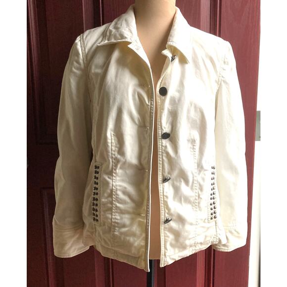 Blue Willi's Life Jacket Women M Cream Studs Embroidered Coat of Arms Style Back - Picture 2 of 13